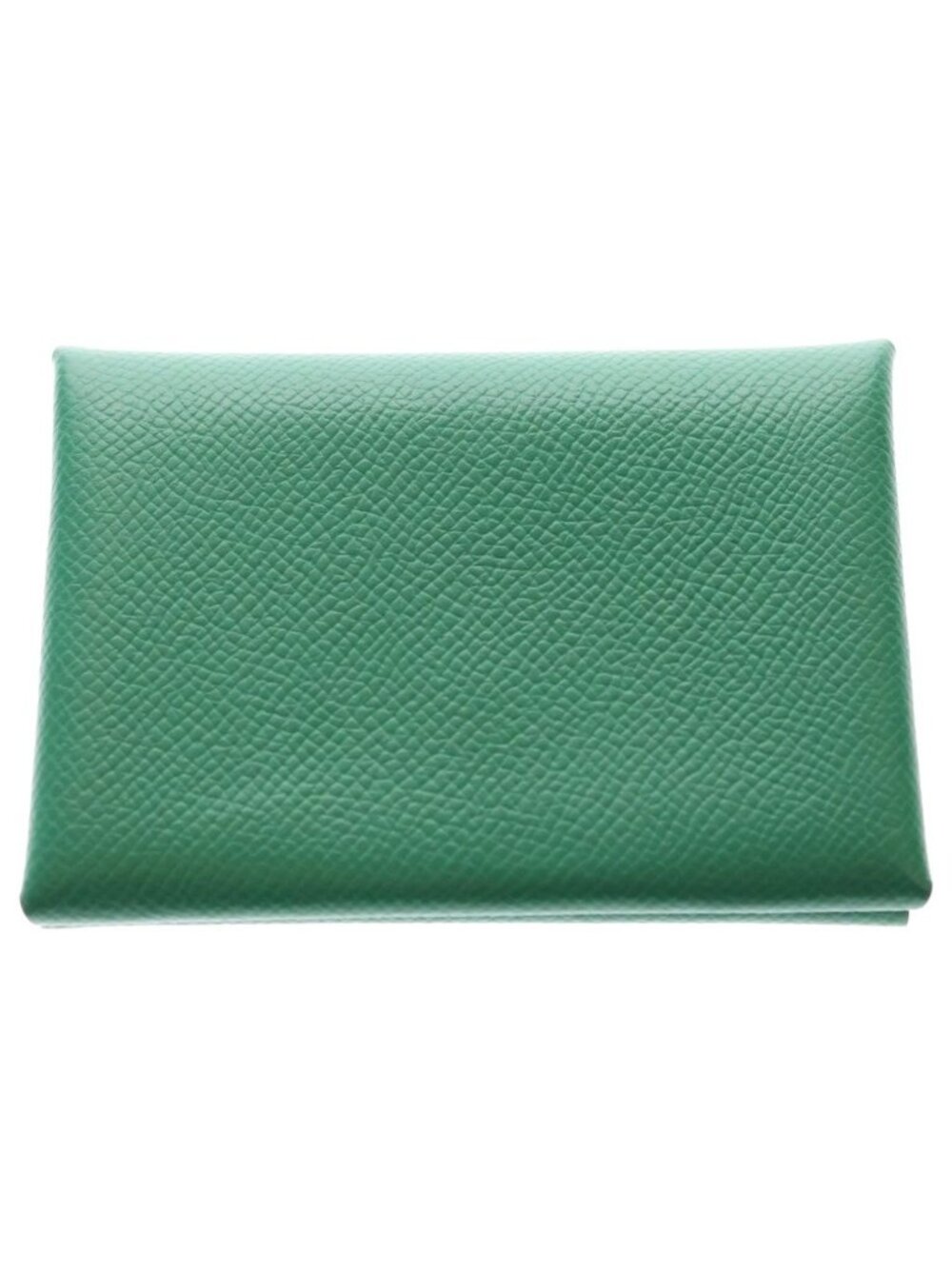 Hermes Calvi Duo Bifold Card Case Vert Vertigo Epsom Green Leather Silver